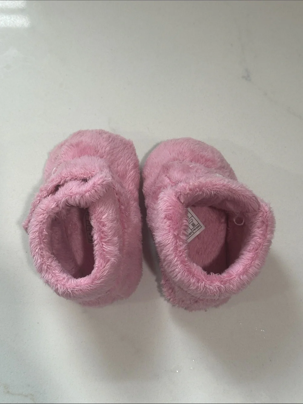 UGG Pink Plush Infant Booties with Hook-and-Loop Strap